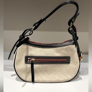 Elegant Beige Canvas and Black Leather trim Women's Dooney & Burke Bag